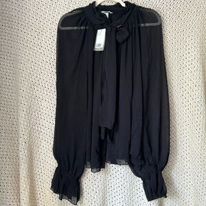 H&M Black Sheer Blouse w/Bow - XL